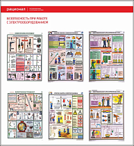 Стенд Безопасность при работе с электрооборудованием, 6 плакатов А3 (1100х1200; Пластик ПВХ 4 мм; Алюминиевый профиль)